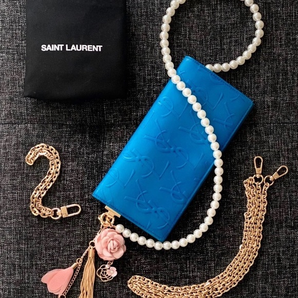 Yves Saint Laurent Vibrant Blue Embossed Wallet - Picture 9 of 12